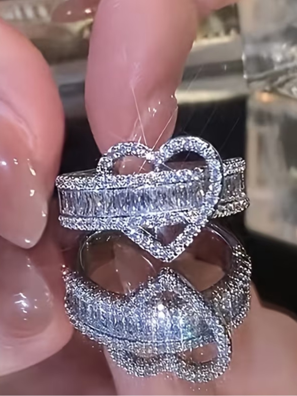 Moissanite Diamond Silver Heart Adjustable Ring